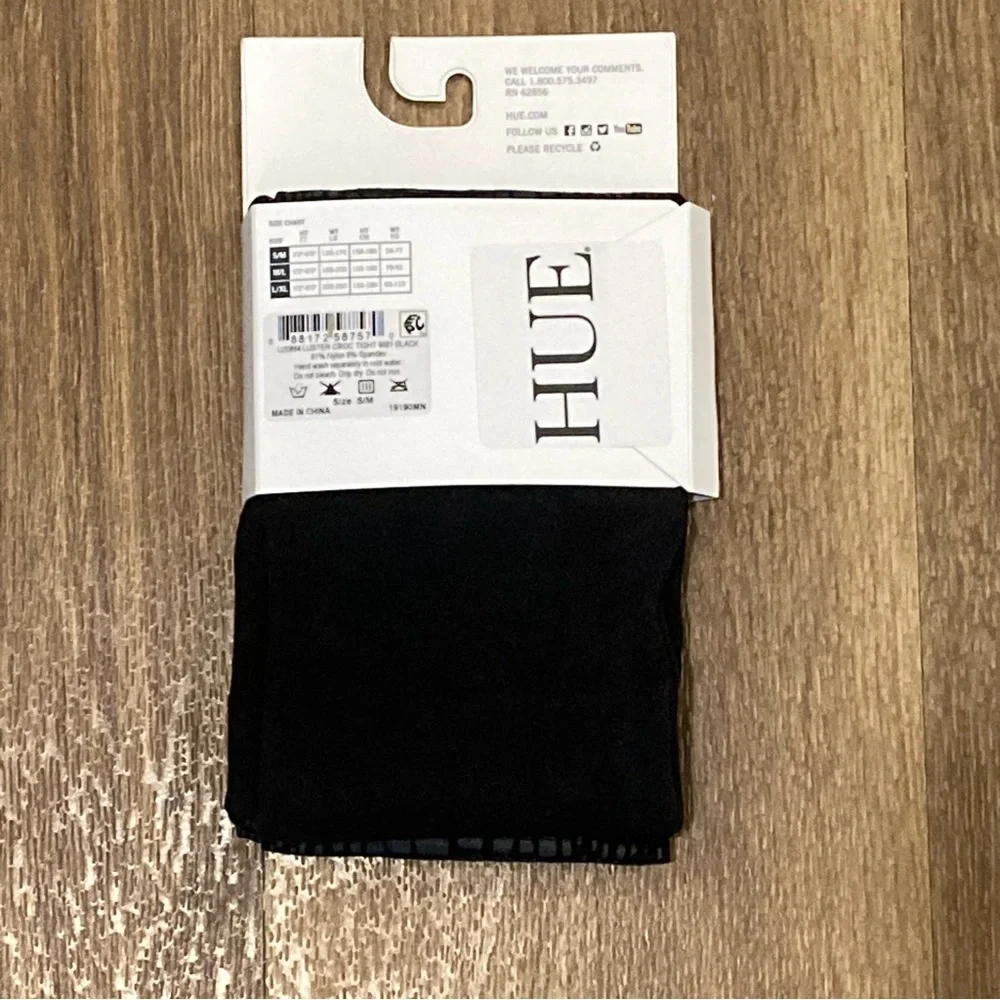 HUE Black Textured Croc-Print Tights Size S/M NWT
